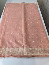 Semi linen saree with chikanakari embroidery- MS15086 PastelPeach