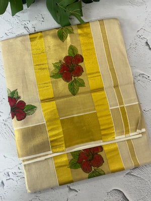 Kerala tissue printed saree