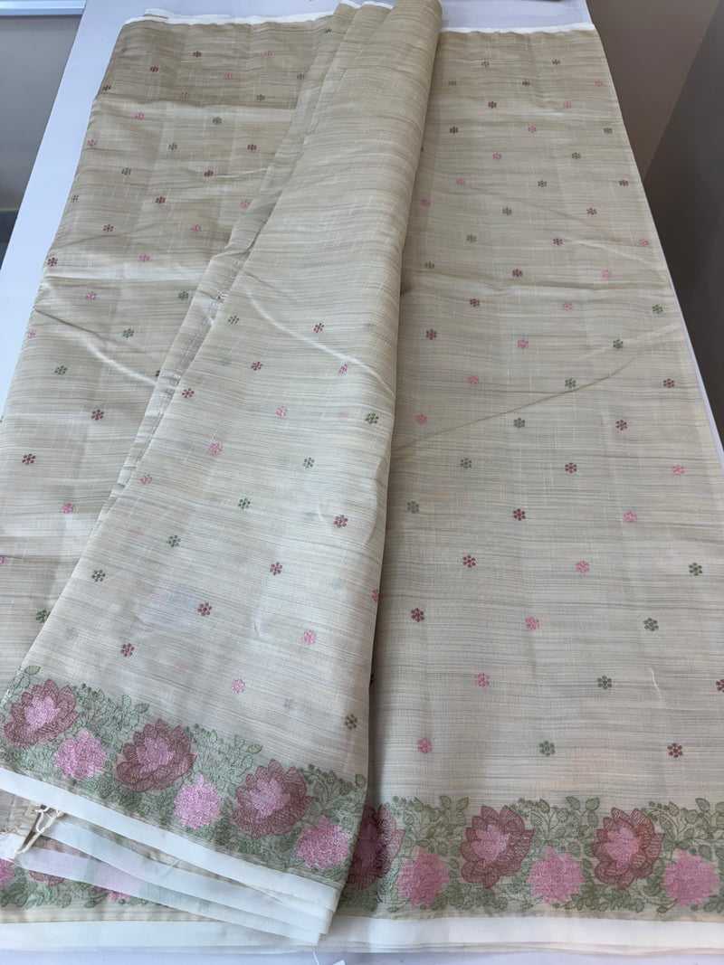 Soft semi tussar silk saree with embroidery-MSCS639