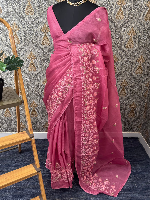 Soft kota checks saree with embroidery - SVPSNM