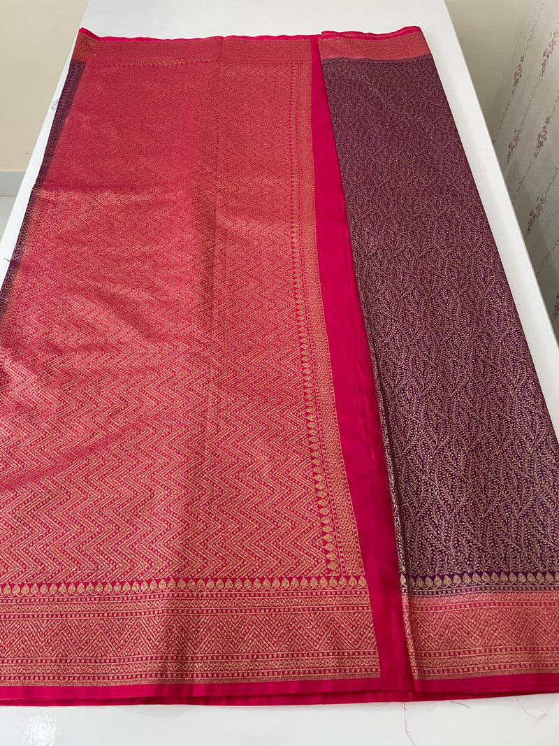 Banarasi semi katan saree with contrast border SHKNTNM- Purple to Pink