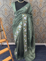 Blended tussar silk saree with cross stitch embroidery - MS78911