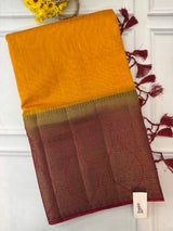 Jute silk sarees with contrast pallu & blouse MJL3412 Mustard to Maroon