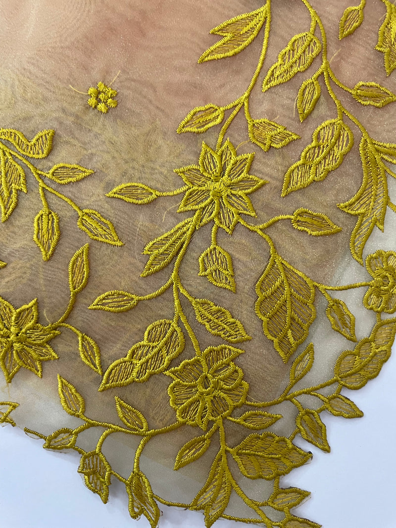 Tissue Organza saree with embriodery MS14638 GreenyYellow