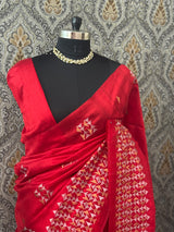 Blended tussar silk saree with embroidery - MS78911 Red