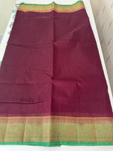 Jute silk sarees with contrast pallu & blouse MJL396 Wine to Green