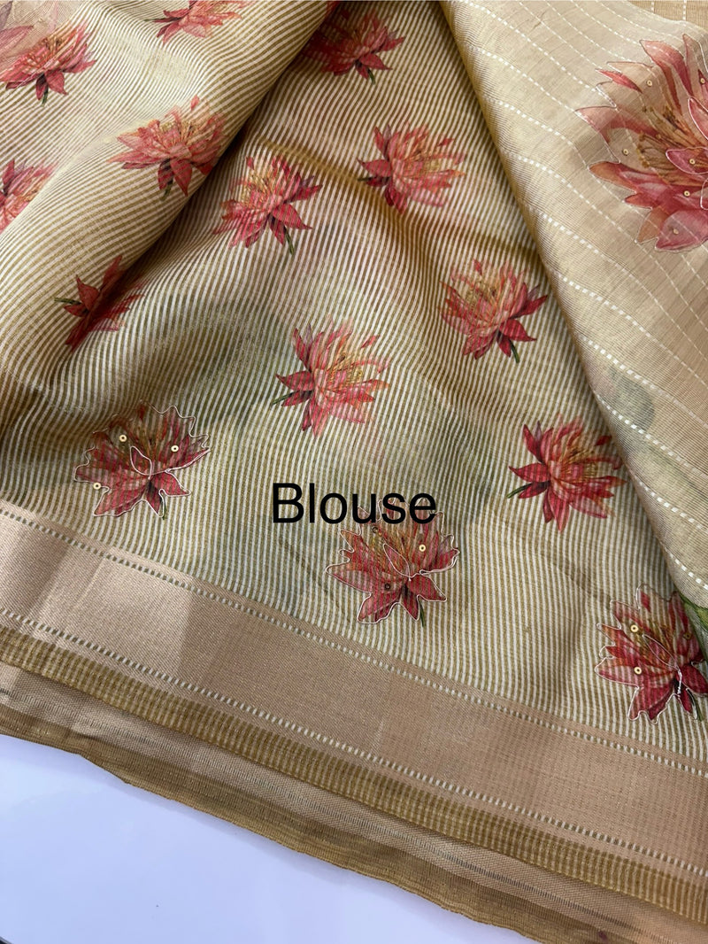 Tissue silk saree with digital prints and sequence work MS8188