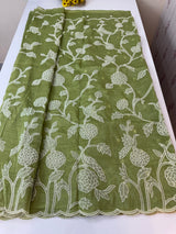 Crush Organza Applique work saree MS14987- Green(Design 3)