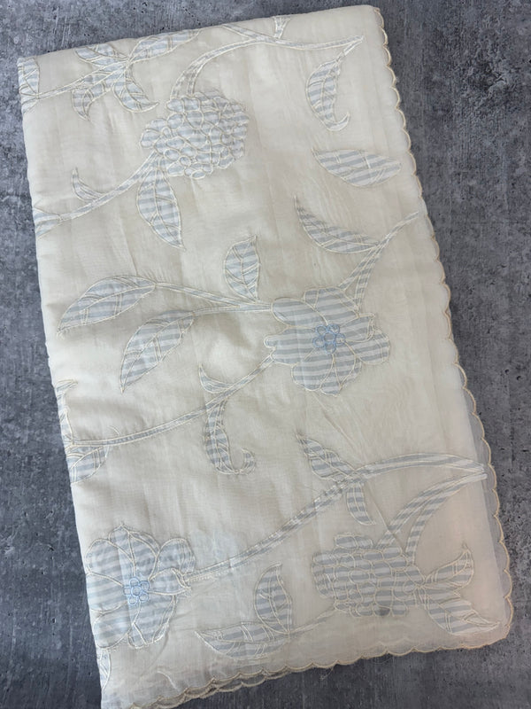 Mul chanderi applique work saree  MSH931- Offwhite to PowderBlue