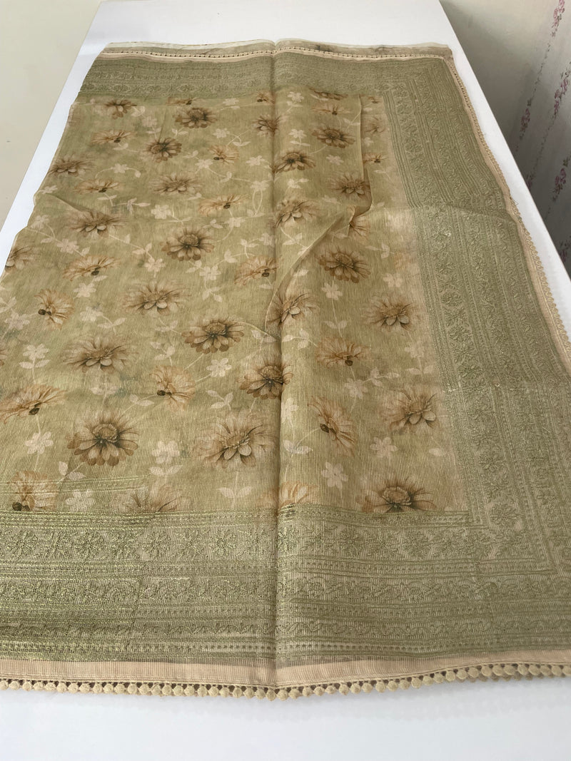 Supernet saree with digital prints and chikankari border SKFNSEM