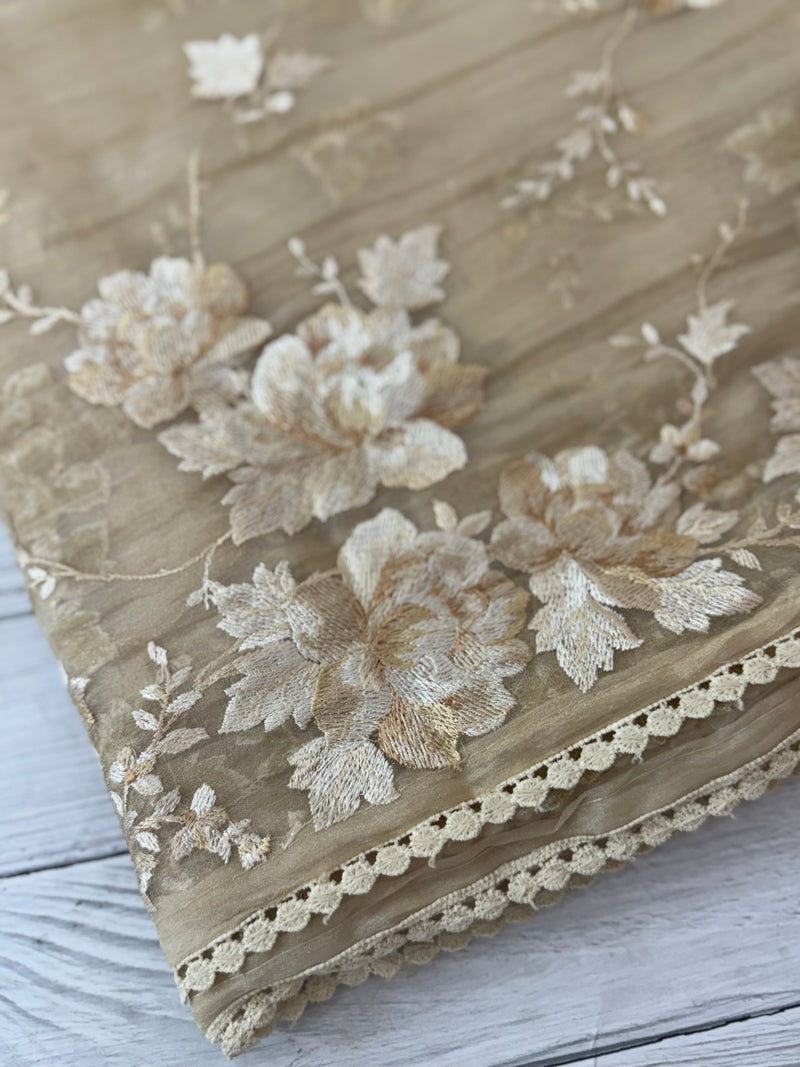 Tissue Organza saree with thread work  MS14931 - Beige