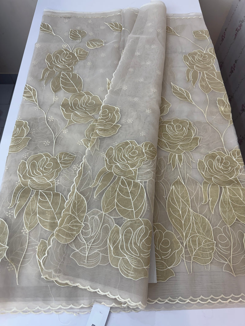 Organza saree with tissue applique work MS5081- CloudGrey