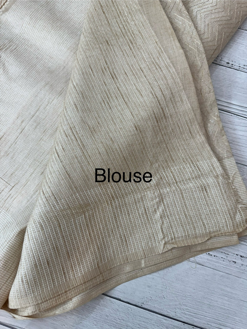 Blended tussar saree with embriodery - MS8665 Pearl Cream