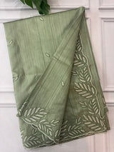 Embroidered Crepe blended tussar silk saree MS14479 DuskyGreen