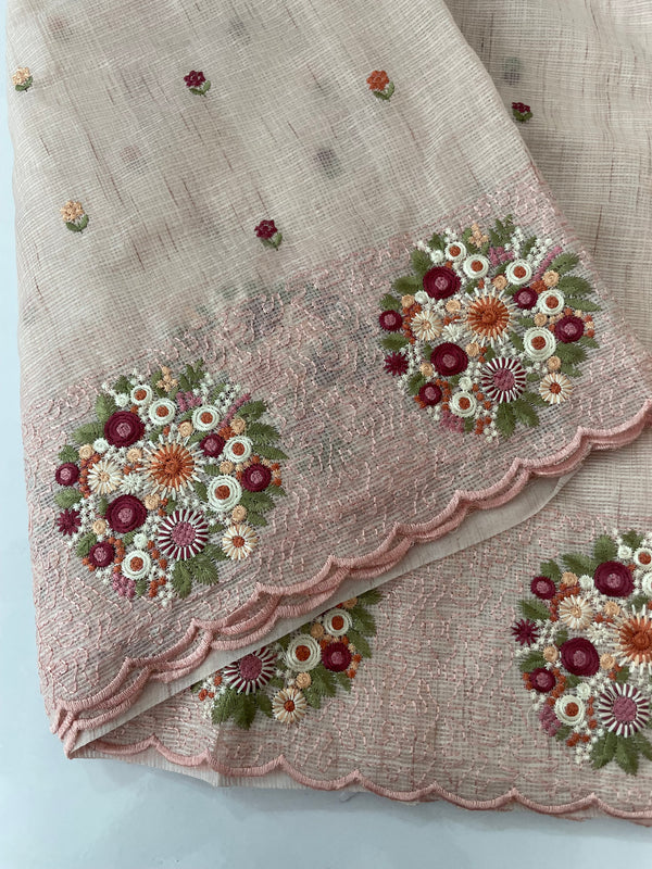 Soft kota silk saree with embroidery MSS678 - Pastel PeachPink