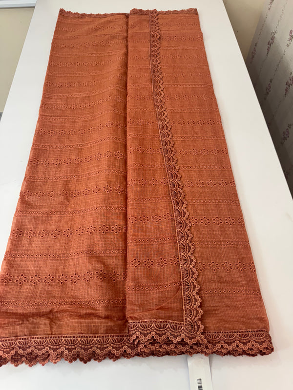 NetKota Hakoba saree with lace border MS6713- RustOrange