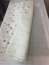 Soft organza saree with embroidery  MOS85  White & Red