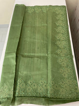 Crushed Matka Blended Tussar silk saree with embroidery MS4890 - DustyGreen