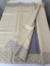 Crushed Matka Blended Tussar silk saree with cutwork borders MS4890 Cream