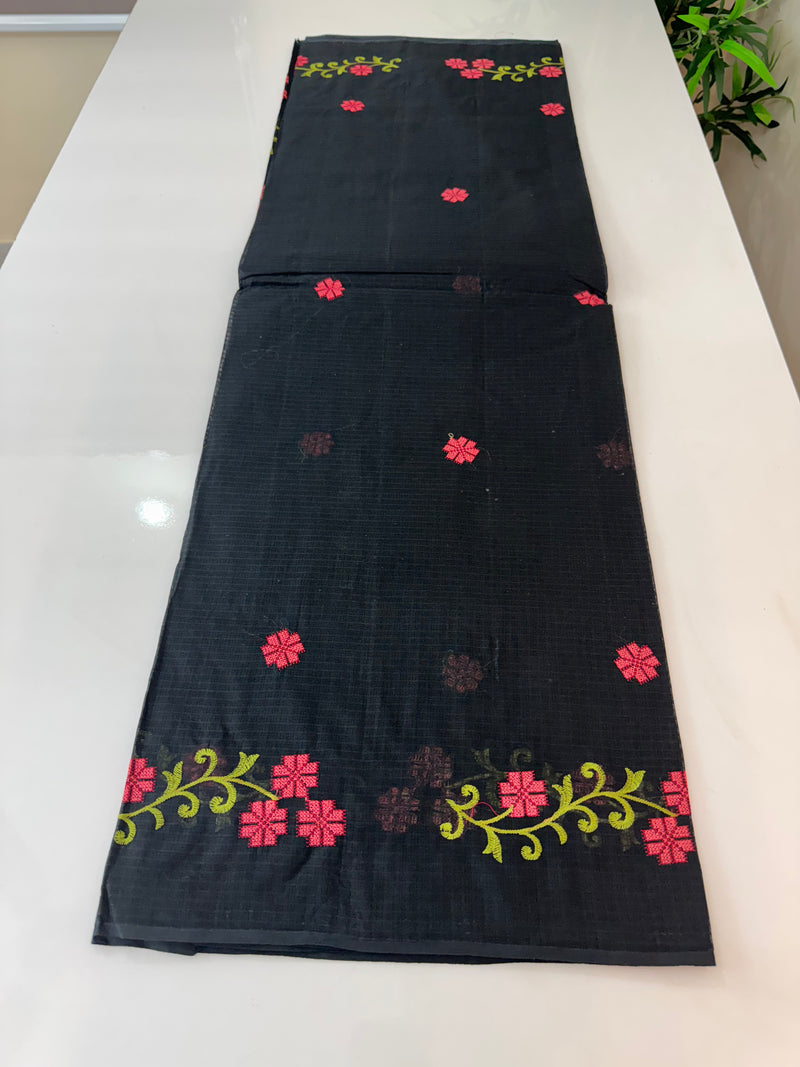 Pure Kota cotton saree with cross stitch embroidery MKAS337 Black