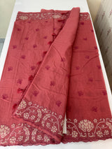 Mul chanderi tissue applique saree MSH151- CrimsonPink