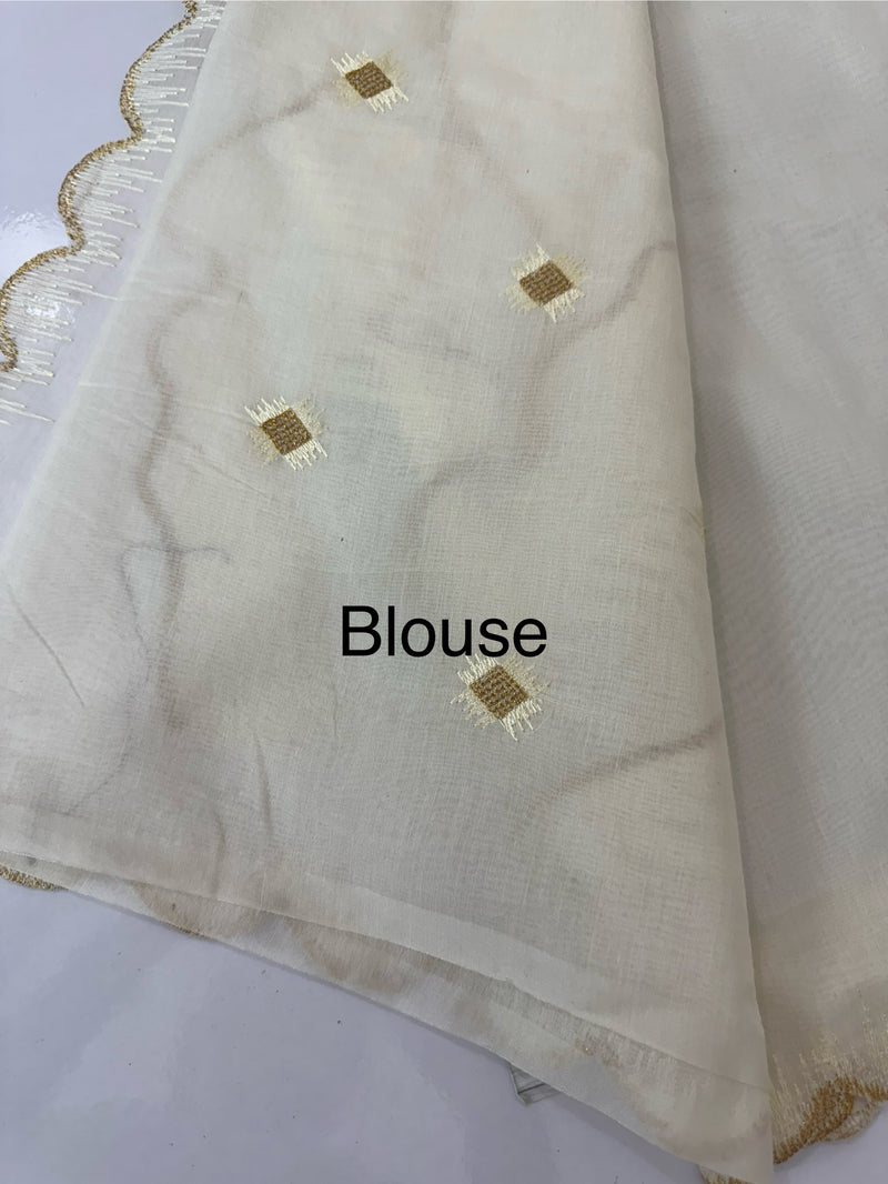 Mul chanderi embriodery saree with scalloped borders MCBS654