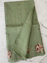 Blended tussar silk saree with embroidery- MS1072 DuskyGreen