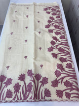 Jute Linen Applique work saree  -MSH128 Offwhite to OnionPink