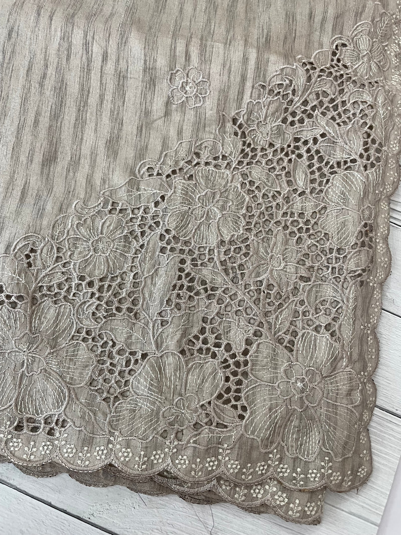 Cutwork Semi silk saree MSR908- DuskyBrown