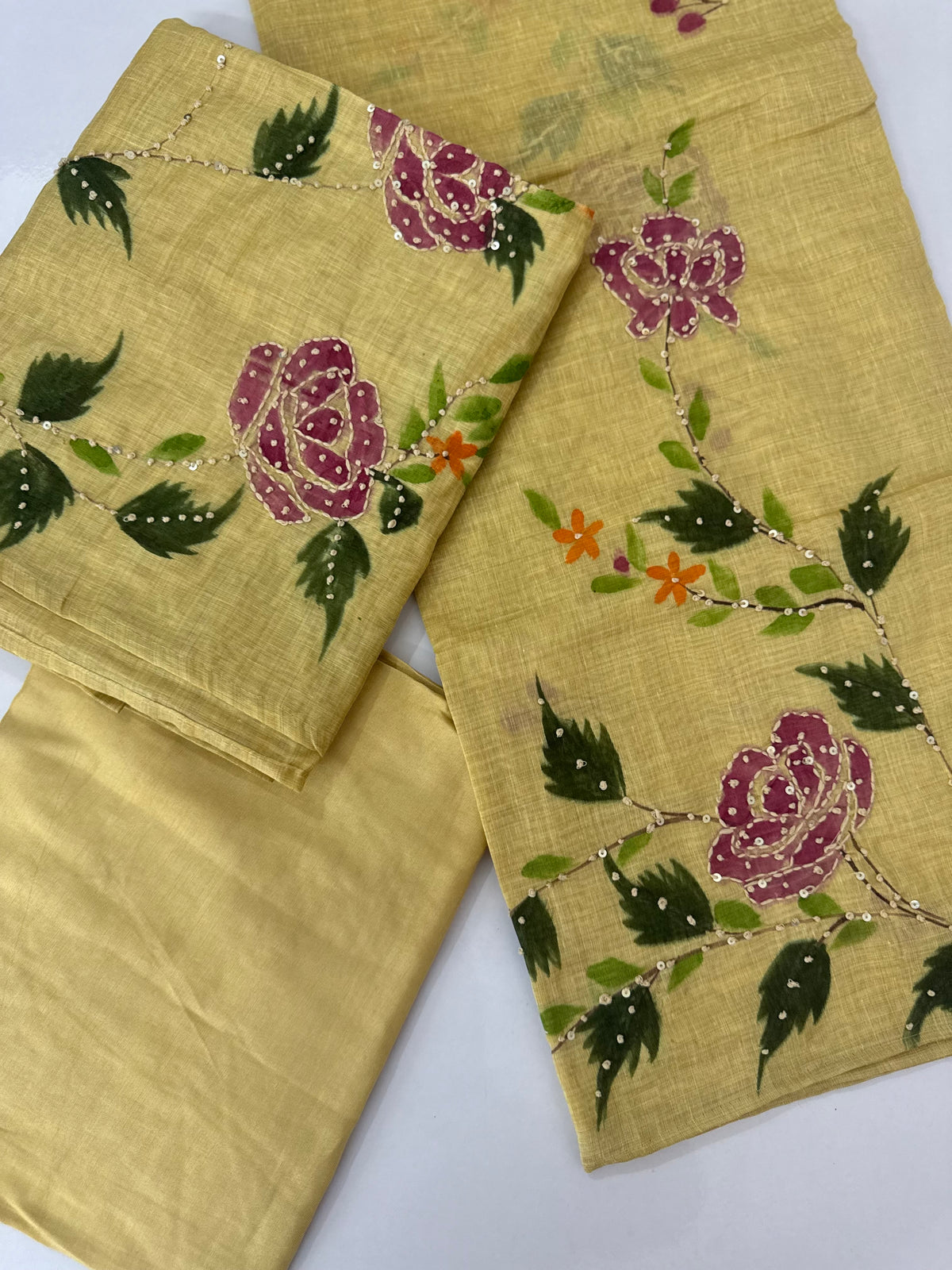 Unstitched Chanderi suit Set with kanta work- MK172