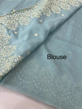 Soft Chanderi saree with embroidery borders- MCK77 LightBlue