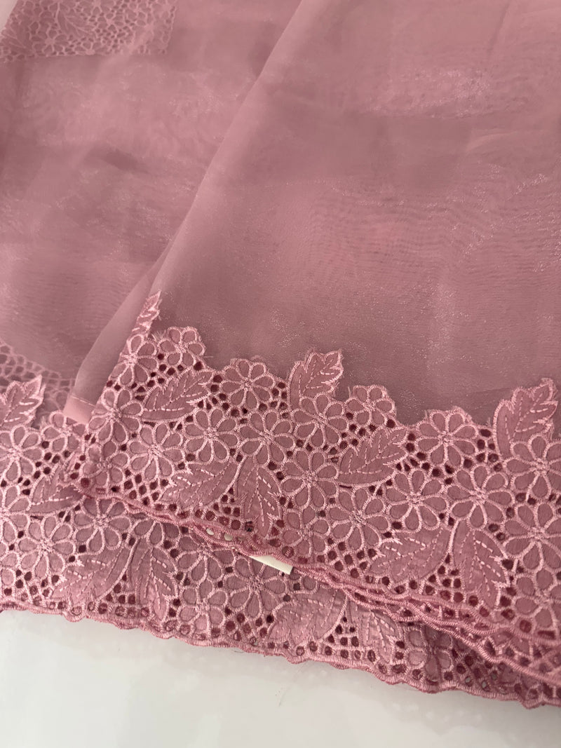 Cutwork Kora Organza saree with full cutwork blouse-  MS14154 PastelPink