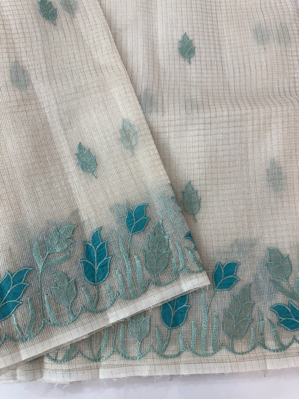 Tissue silk saree with zari checks and applique work  MSH105