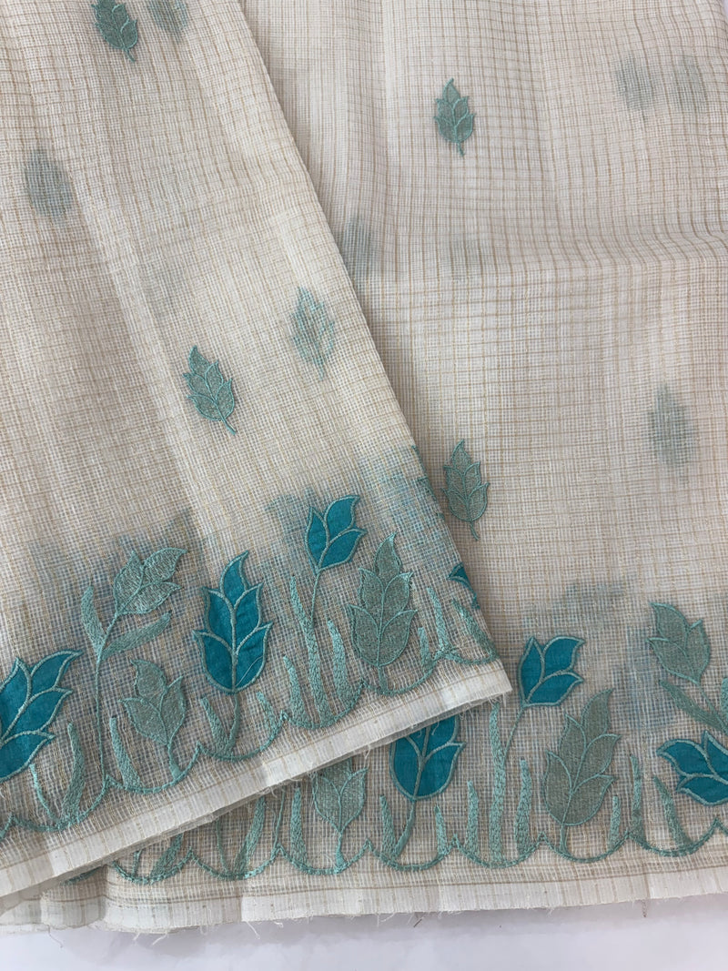 Tissue silk saree with zari checks and applique work  MSH105