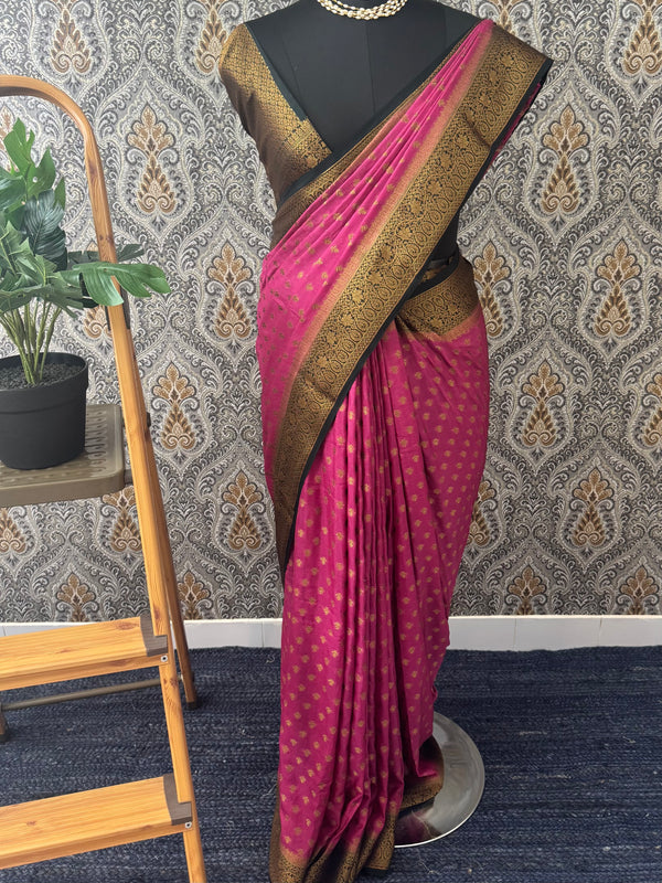Soft chiffon Georgette saree with brocade blouse - MS8854 Magenta to Black