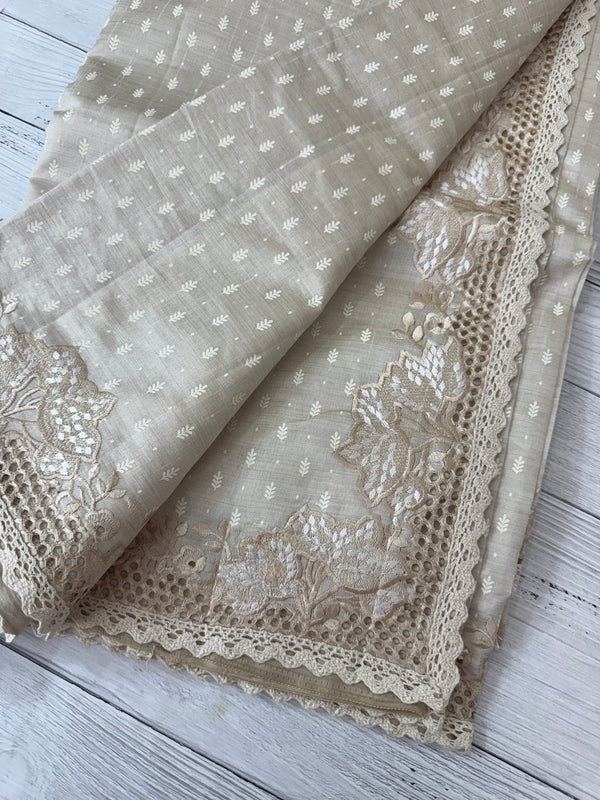 Cutwork blended tussar saree   - Cream MS5222