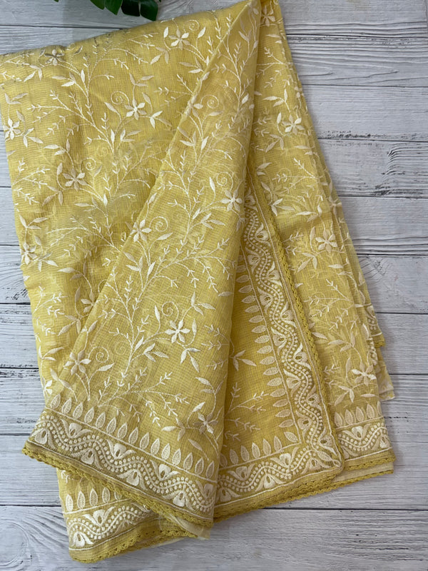 Netkota saree with chikankari embriodery work saree  MS11979 Yellow