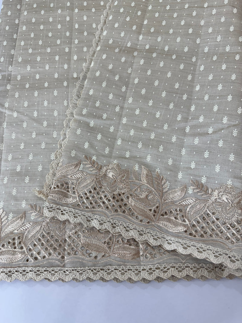 Cutwork blended tussar saree   - Cream MS5222