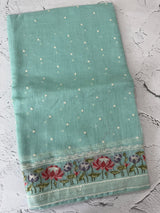 Semi linen saree with embroidery- MS15167