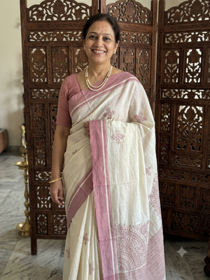 Blended tussar silk saree with hand embroidery MS40488