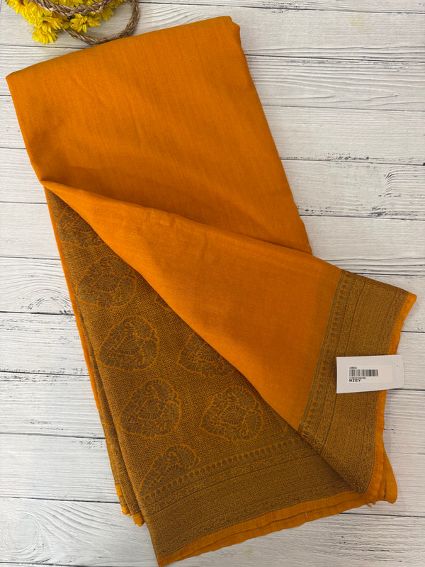 Crepe Banarasi viscose Georgette saree with brocade blouse MS953211- MustardYellow
