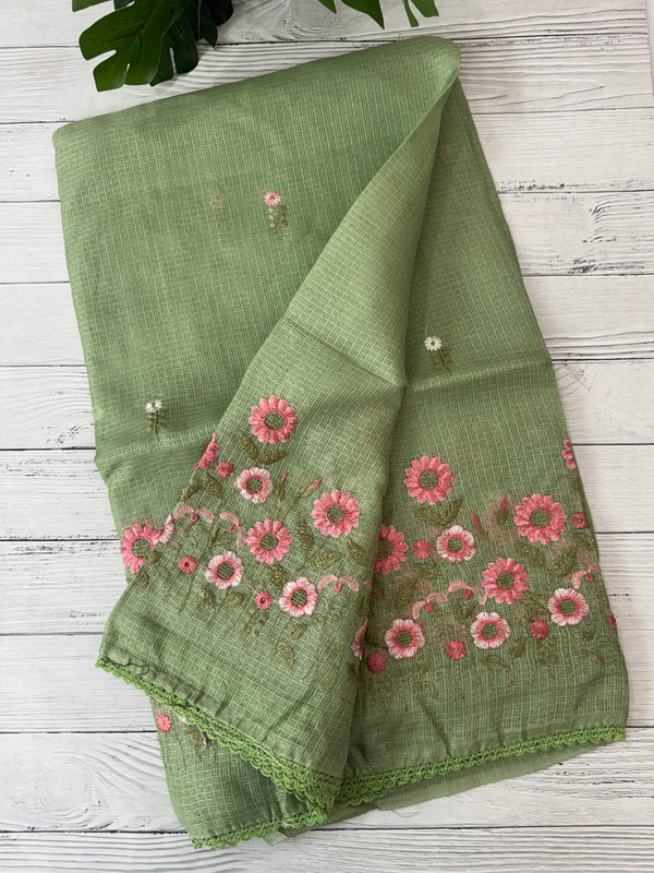 Soft kota checks saree with embroidery - SVPSNM m