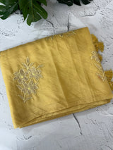 Soft Crush Organza Applique work saree with tissue applique work MS14978 ButterYellow