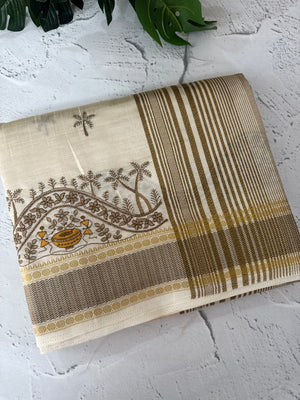 Blended tussar silk saree with embroidery- MSH490