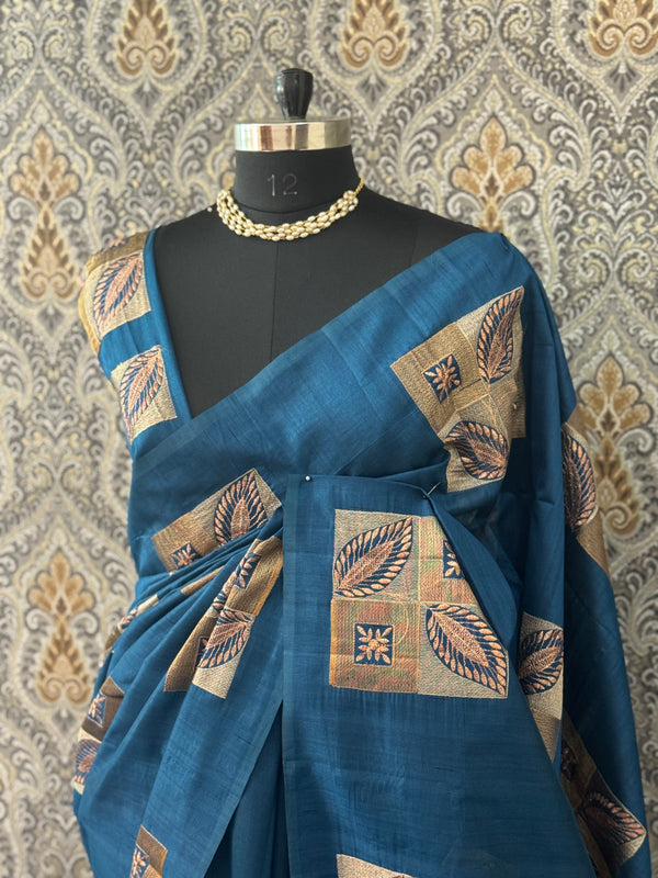 Blended tussar silk saree with embroidery - MS78911