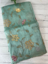 Tissue Organza saree with applique work MS15980 -BluemixGreen