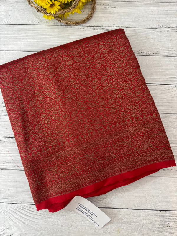 Semi katan Banarasi saree in antique zari weaving - MSKB899 Red