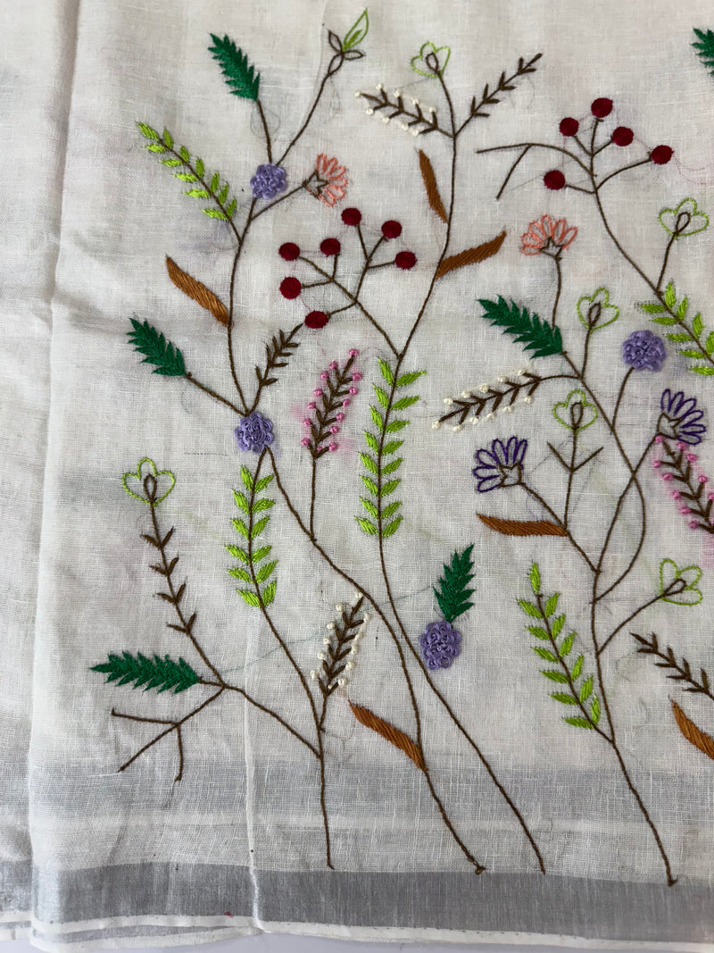 Linen blend Saree with hand embriodery MLS611