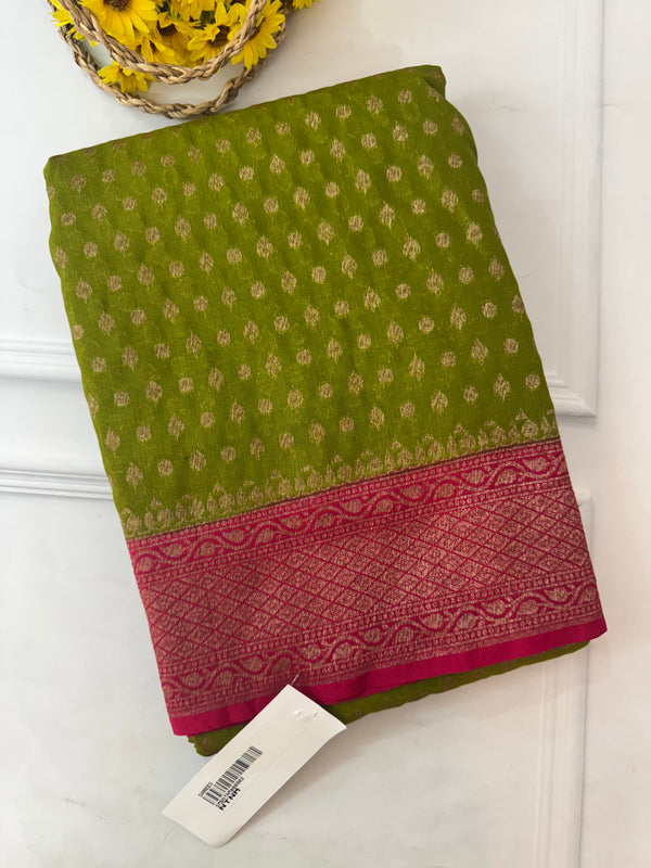 Banarasi viscose Georgette saree MKGS611- ParrotGreen to Pink