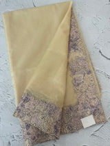 Soft Organza saree with cutwork tissue applique borders - MCW765 ButterCream